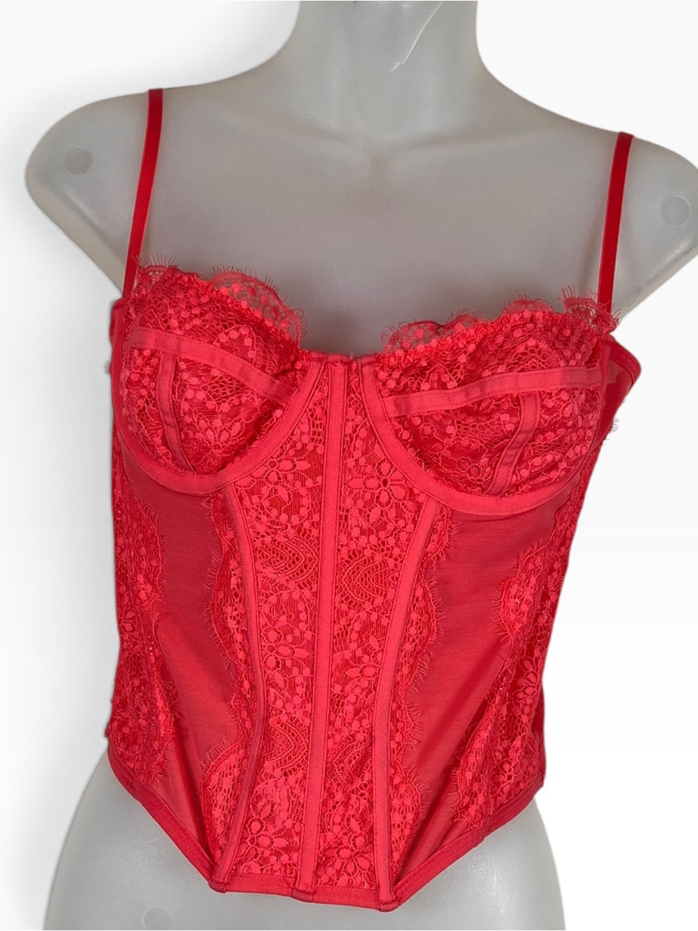 Y2K Hot Pink Lace Boned Corset Bustier Top Coquette Going Out Feminine Pinup